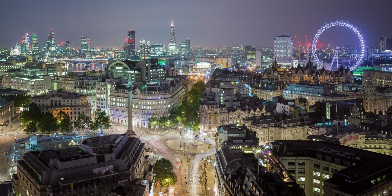 Aerial shot of London at night